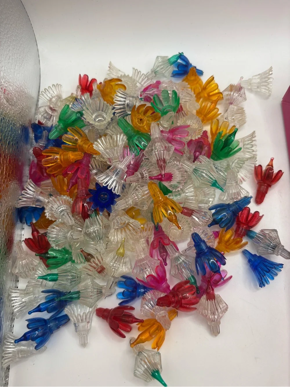 Vtg Lot 100+ Christmas Light Flower Tulip Multi Color Covers Reflectors Bulbs